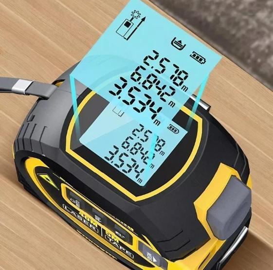 2 in 1 Digital Laser 5m Tape Measure with LCD Display, Self-Locking Device, 40m, 50m, 60m Measuring Options, Work Equipment for Men