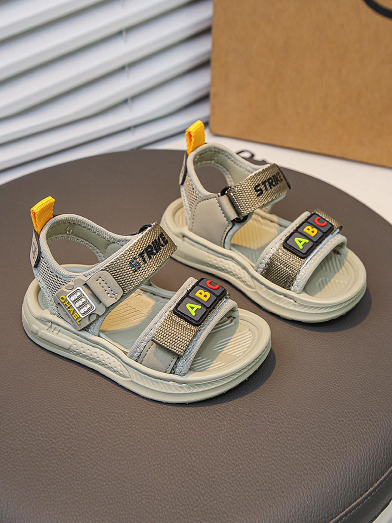 Baby Boys' Abc Letter Print Sandals, Breathable Mesh with Adjustable Velcro Straps, Anti-Slip Soft Sole, Summer Outdoor Walking Shoes