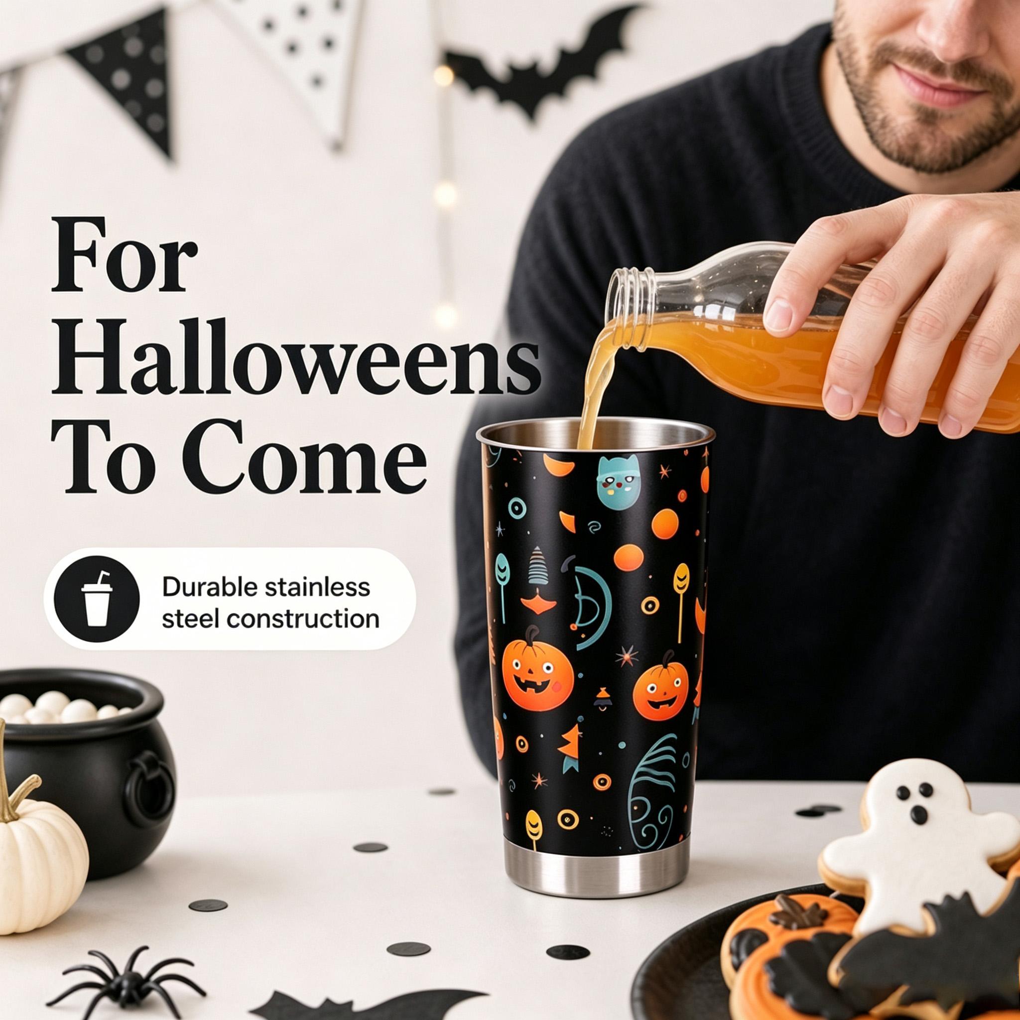 Halloween Pumpkin Ghost Thermos, Reusable Travel Coffee Cup, Stainless Steel Car Cup, Cute and Quirky Holiday Drink Cup, with a Transparent Leak-proof Lid, Perfect for Parties and Everyday Use, Ideal Halloween and Birthday Gift