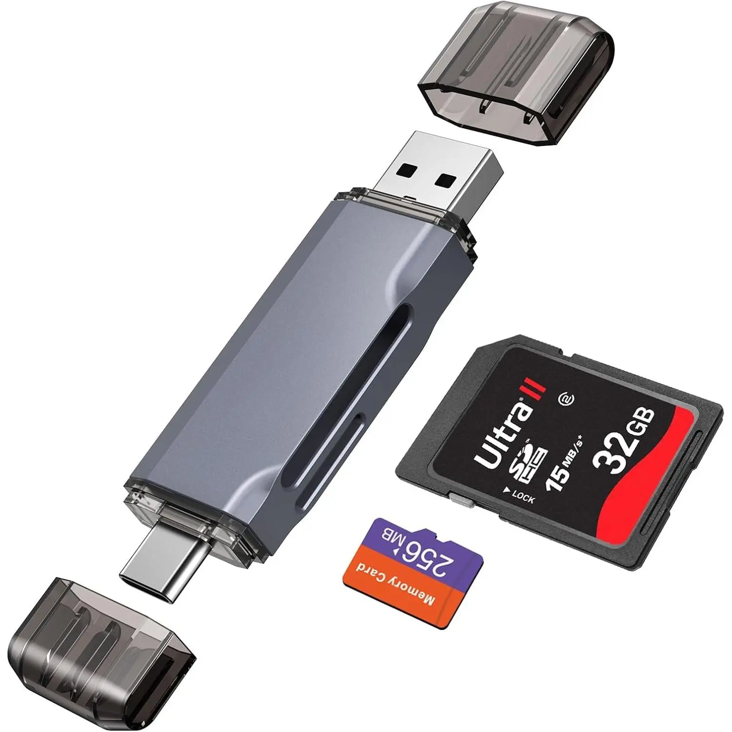 USB 3.0 SD Card Reader, Slots USB 3.0 Type C to  SD Card Adapter, Memory Card Reader Adapter for MicroSD, SDHC, SDXC, RS-MMC, MMC, Compatible with Laptop,  16/15,MacBook Android (Gray)