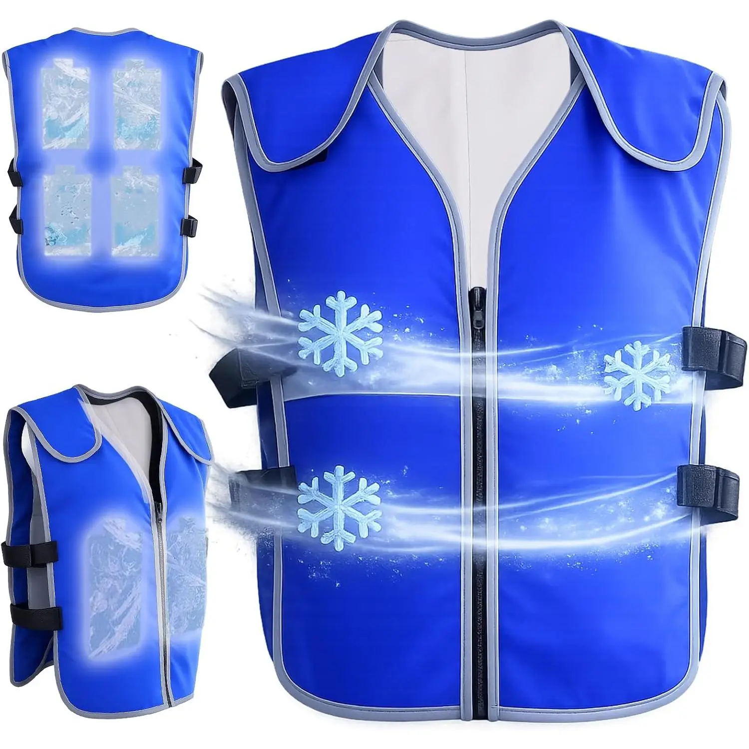 Cooling Vest for Men & Women, Ice Vest with 28 Reusable Ice Packs, High Visibility Reflective Adjustable Ice Jacket for Work, Motorcycle, Fishing, Cycling, Outdoor Activities(Blue)