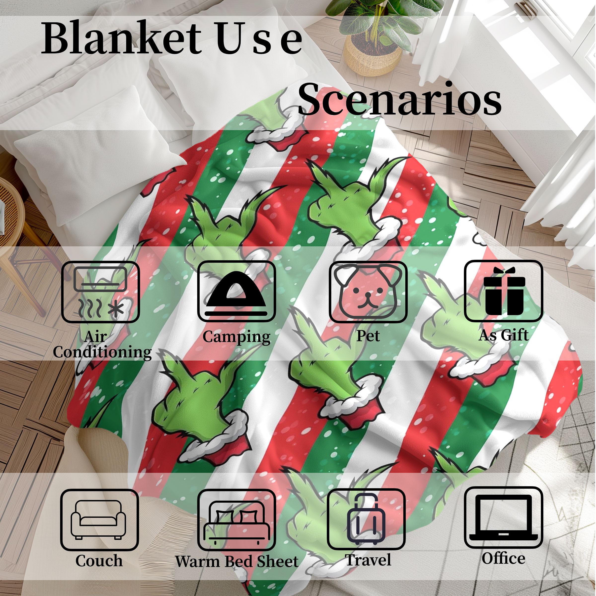 Modern Christmas Grinch Flannel Blanket, Digital Print Geometric Snowflake Design, All-Season Multi-Purpose Throw