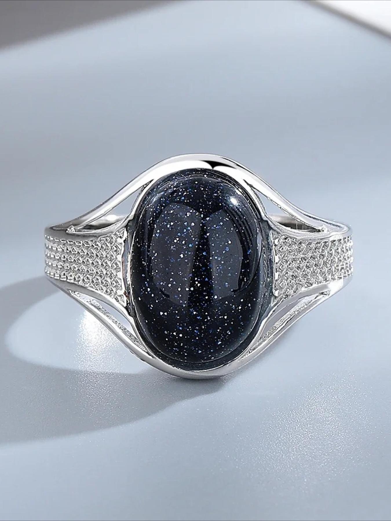 Lover's Vintage 10*14mm Bluesand Stone Ring for Women Men Couple Silver ...