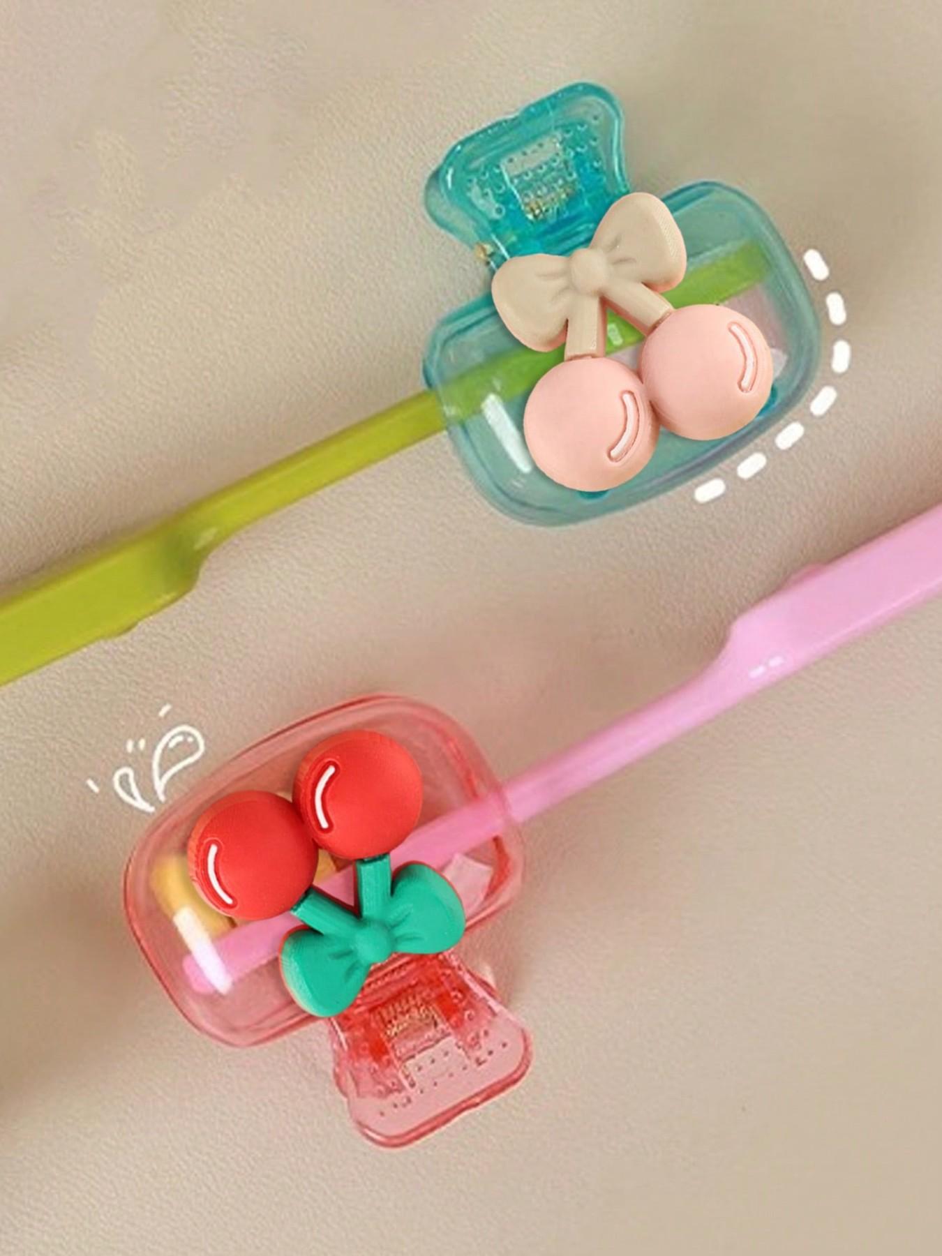 2-Pack Cherry Pattern Portable Toothbrush Case, Cute Cartoon Design, Transparent and, Travel Toothbrush Holder, Dust-Proof, Gift Idea