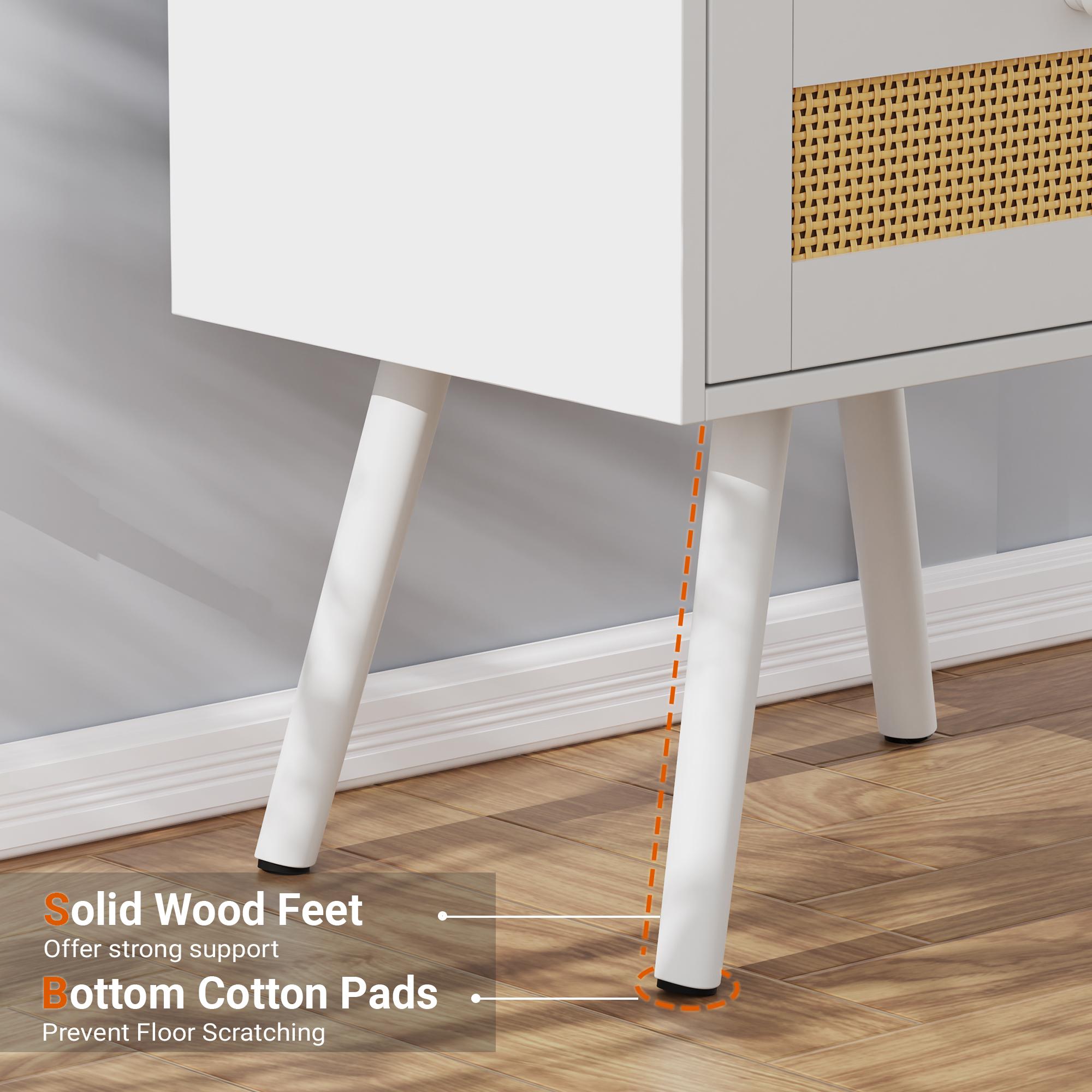 SUPERJARE Nightstands Set of 2, Night Stands with Charging Station & PE Rattan Decor Drawer, Bed Side Tables with Solid Wood Feet, End Table, for Bedroom, Living Room SUPERJARE Nightstands Set of 2, Night Stands with Charging Station & PE Rattan Decor Drawer, Bed Side Tables with Solid Wood Feet, End Table, for Bedroom, Living Room