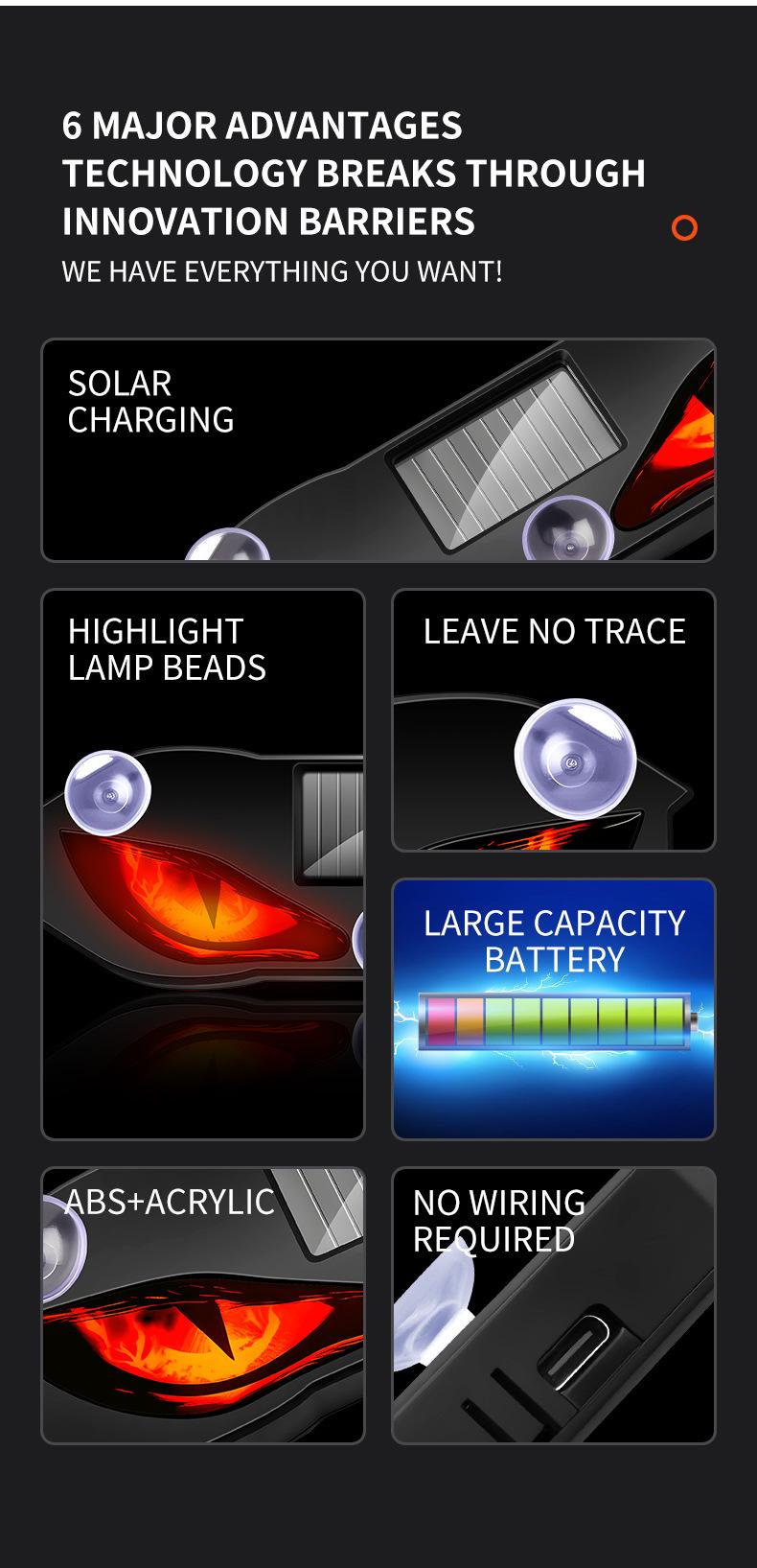 Demon Eye Car LED Atmosphere Light, Wireless Lamp with Dynamic RGB Colors & Easy Suction Mount, Solar & Type-C Rechargeable for a Bold Look on Cars, SUVs, Trucks, Car Interior Accessories tiktokshopbacktoschool