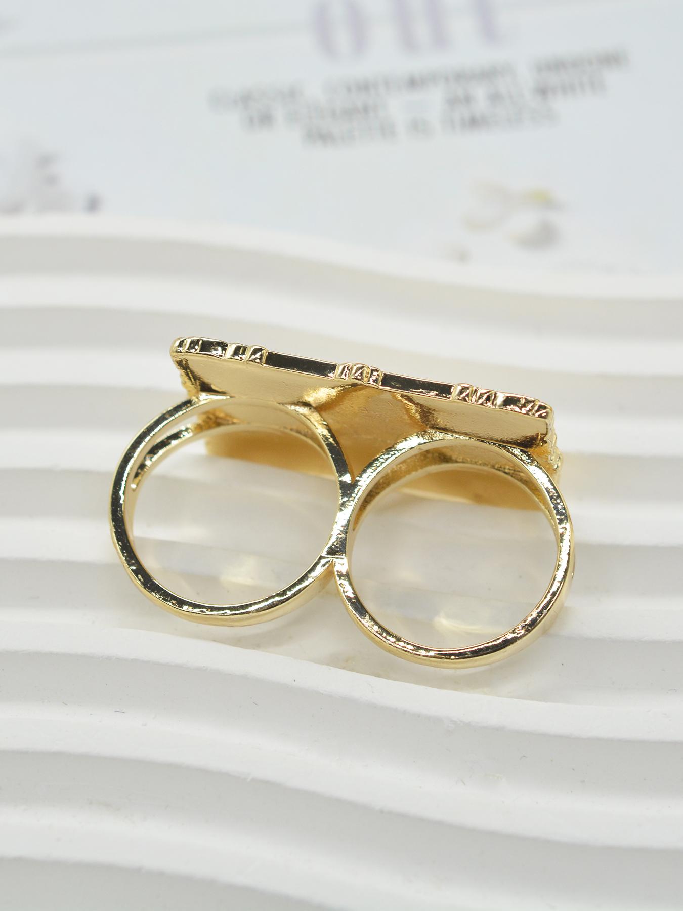 Punk Hip Hop Copper Gold Plated Last Supper Men's Two-Finger Ring, Religious Jewelry, Juda Thirteen Apostles Design, Unique Fashion Accessory