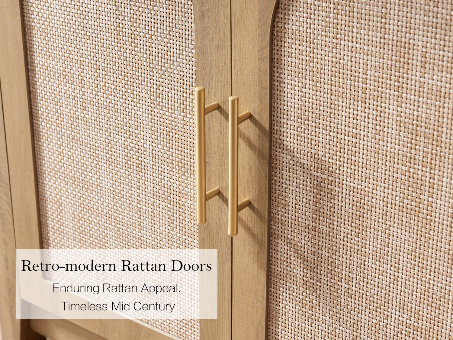 Arched Cabinet Bookshelf Bookcase - 69.3” Tall Mid Century Arched Display Cabinet, Rounded Bookshelf with Rattan Doors, Open Shelf Storage for Dining Room Arched Cabinet Bookshelf Bookcase - 69.3” Tall Mid Century Arched Display Cabinet, Rounded Bookshelf with Rattan Doors, Open Shelf Storage for Dining Room