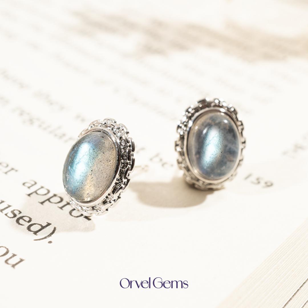 Labradorite Stud Earrings – Iridescent Crystal Gemstone Jewelry, Blue Rainbow Flash, Protective Spiritual Gift for Her, Perfect for Daily Wear and Special Occasions