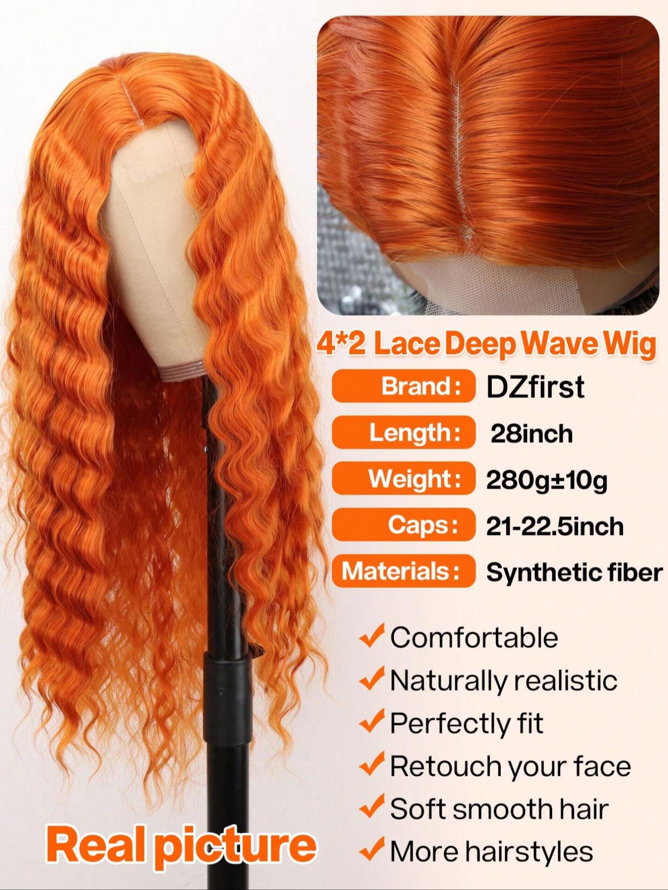 28 Inch Long Curly Synthetic Lace Front Wig Orange Ginger 