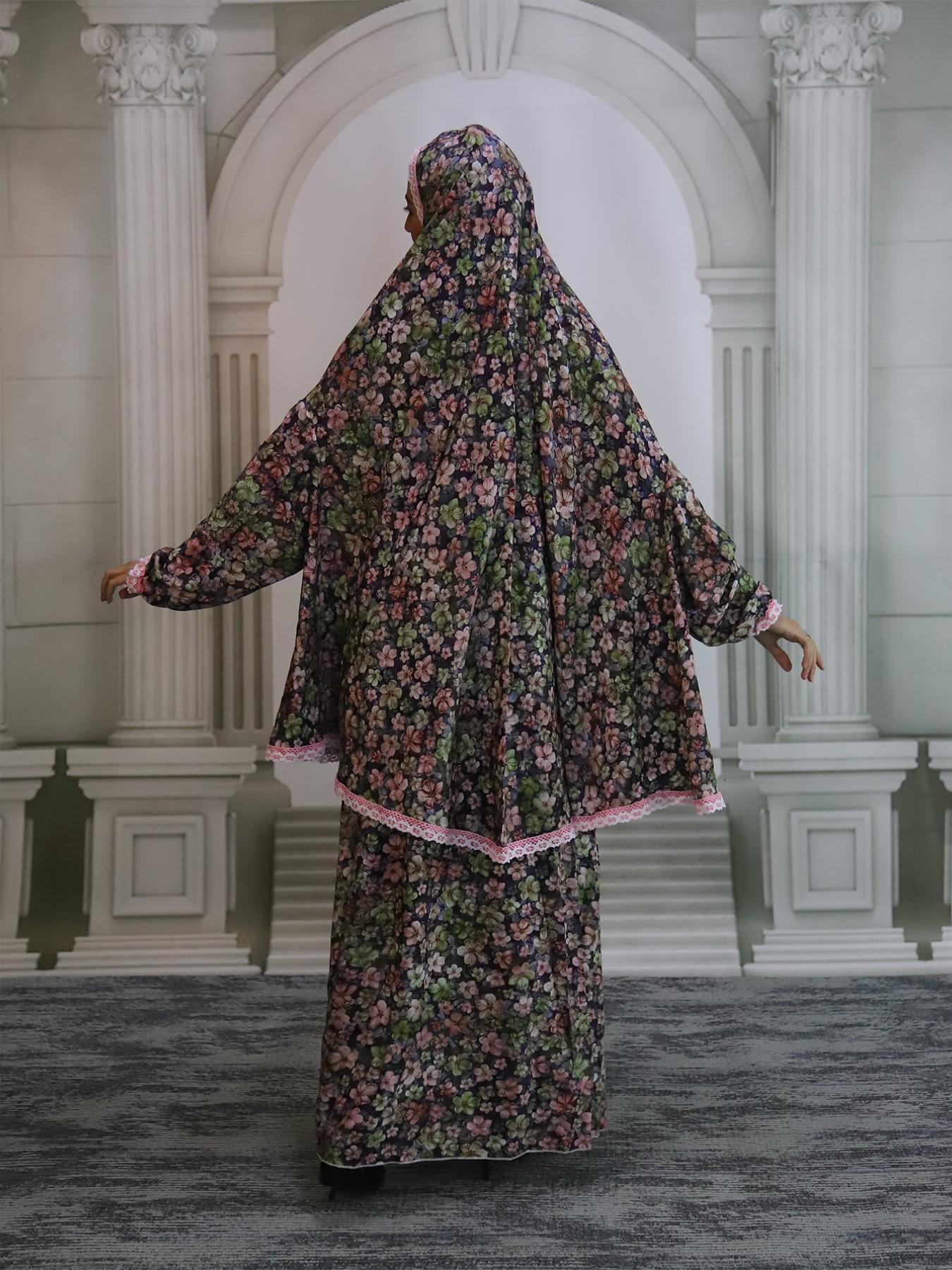 2026 New Middle Eastern Muslim Women's Hooded Comfortable Breathable Prayer Dress, Fashion Print Long Robe Set, Loose-Fit All Seasons