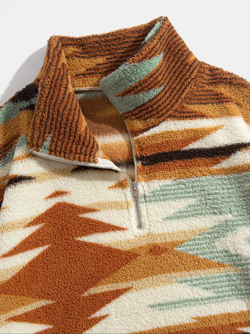 Men's Fleece Half-Zip Sweatshirt, Fall Winter Warm Casual Long Sleeve Top, Comfortable Stylish Wear