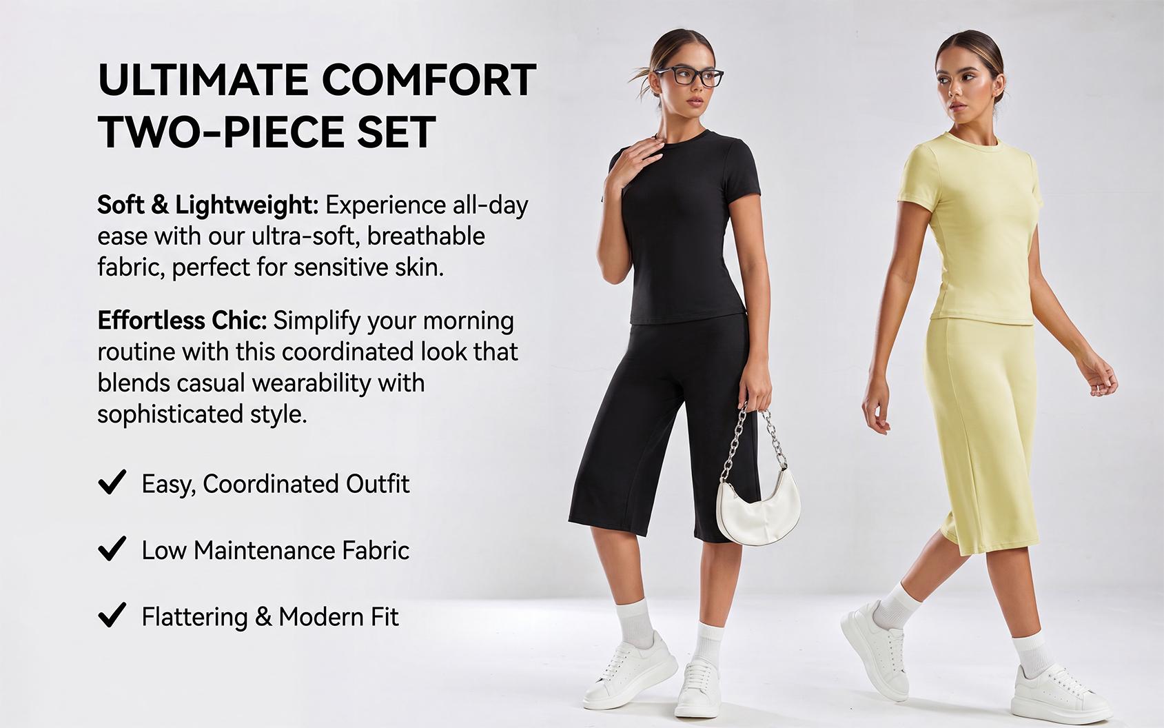 Women's Two-Piece Sporty Activewear Workout Set, Round Neck Short Sleeve T-Shirt and Wide Leg Shorts, Summer Casual Wear, Multiple Colors, Gym Friendly