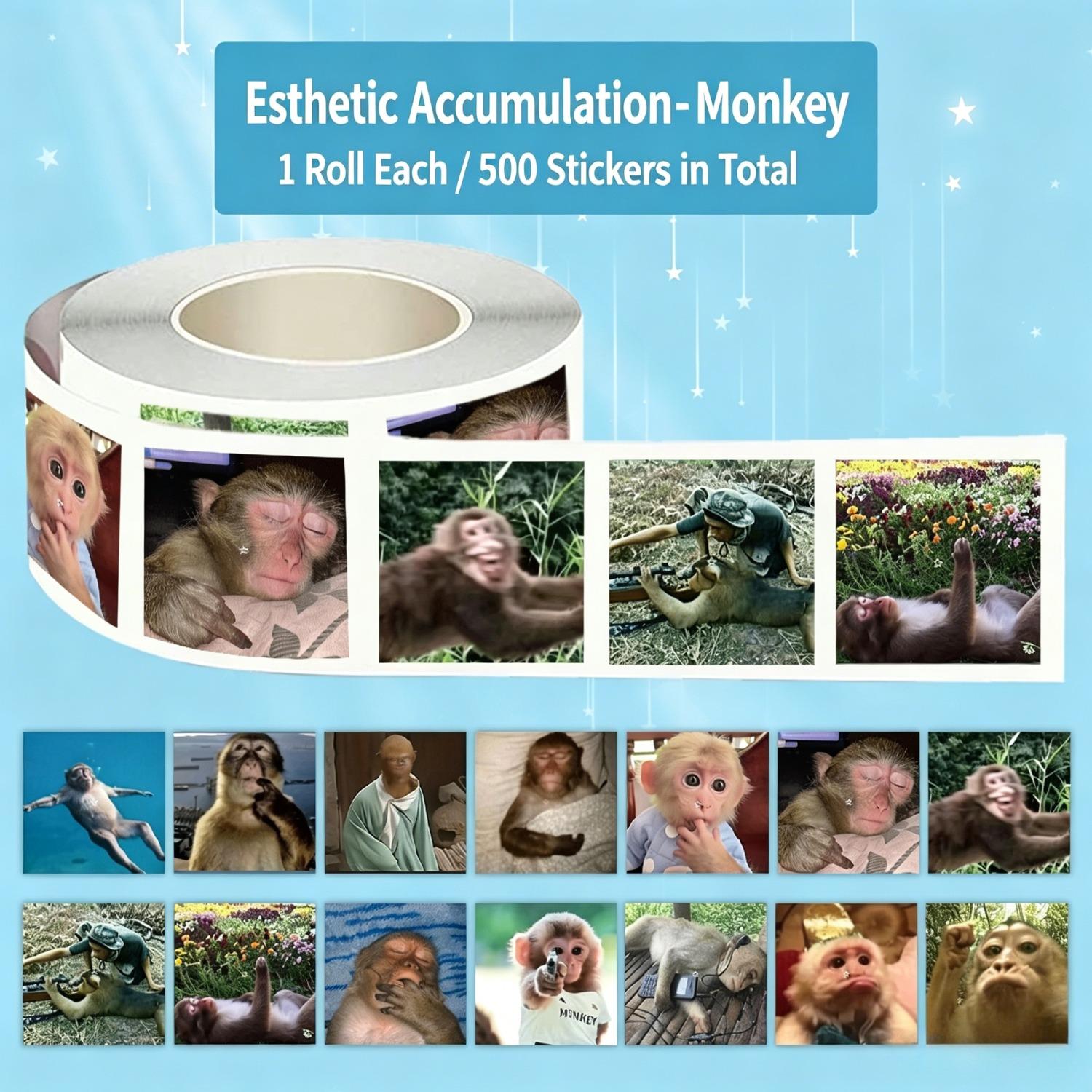 500-Piece Quirky Monkey Roll Sticker Set – Sealing Stickers for Cups, Laptops, and Suitcases; DIY Decorative Stickers for Notebooks and Birthday Gifts; Scrapbook Stickers