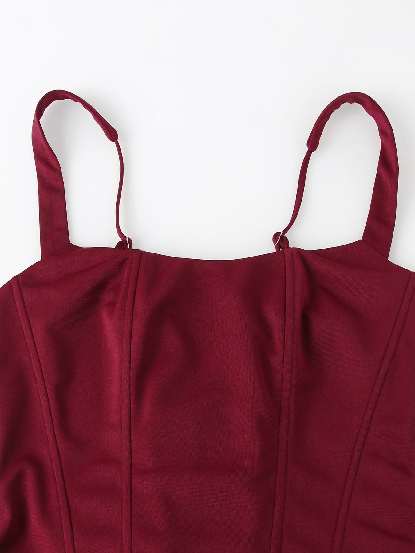 Drawstring Solid Boned Crop Top Women Double Layered Daily Sexy Tank Top Adjustable Corset Top