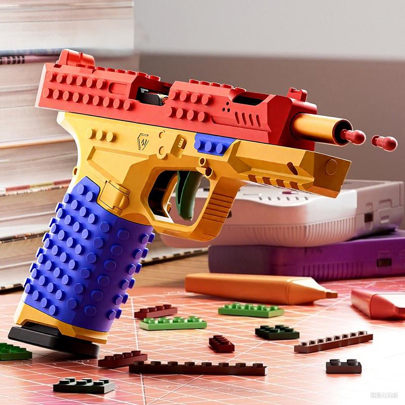 Building Block Toy Gun Blaster, DIY Creative Handgun STEM Model Display Toy, Shoots Bullets, Birthday Gift for Kids Ages 6+