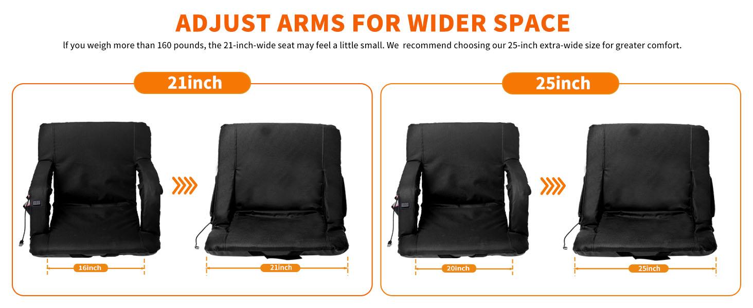 Lilypelle Double Heated Stadium Seat Bleacher Seat with Back & Arm Support, Portable 6 Reclinng Positions Stadium Seating for Bleachers, Bleacher Seats for Sports Events, Outing, Travelling, Hiking