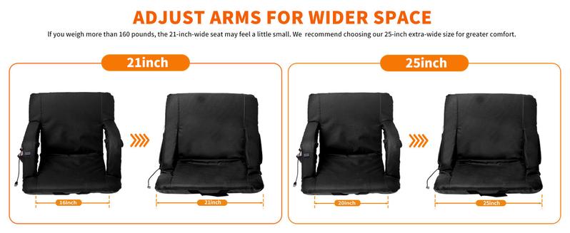 Lilypelle Double Heated Stadium Seat Bleacher Seat with Back & Arm Support, Portable 6 Reclinng Positions Stadium Seating for Bleachers, Bleacher Seats for Sports Events, Outing, Travelling, Hiking