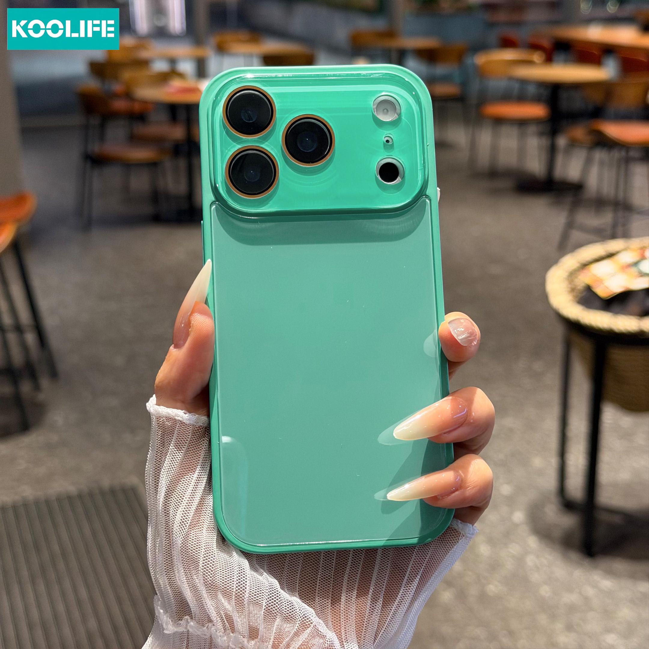 KOOLIFE Solid Color Glossy Glass Smartphone Case, Protective Cellphone Shell, Full Lens Coverage Shockproof Hard Shell, Anti-Scratch & Anti-Fingerprint, Compatible with iPhone 17/17 Pro/17 Pro Max/16/15/14/13/12/11, Minimalist Aesthetic Phone Accessory