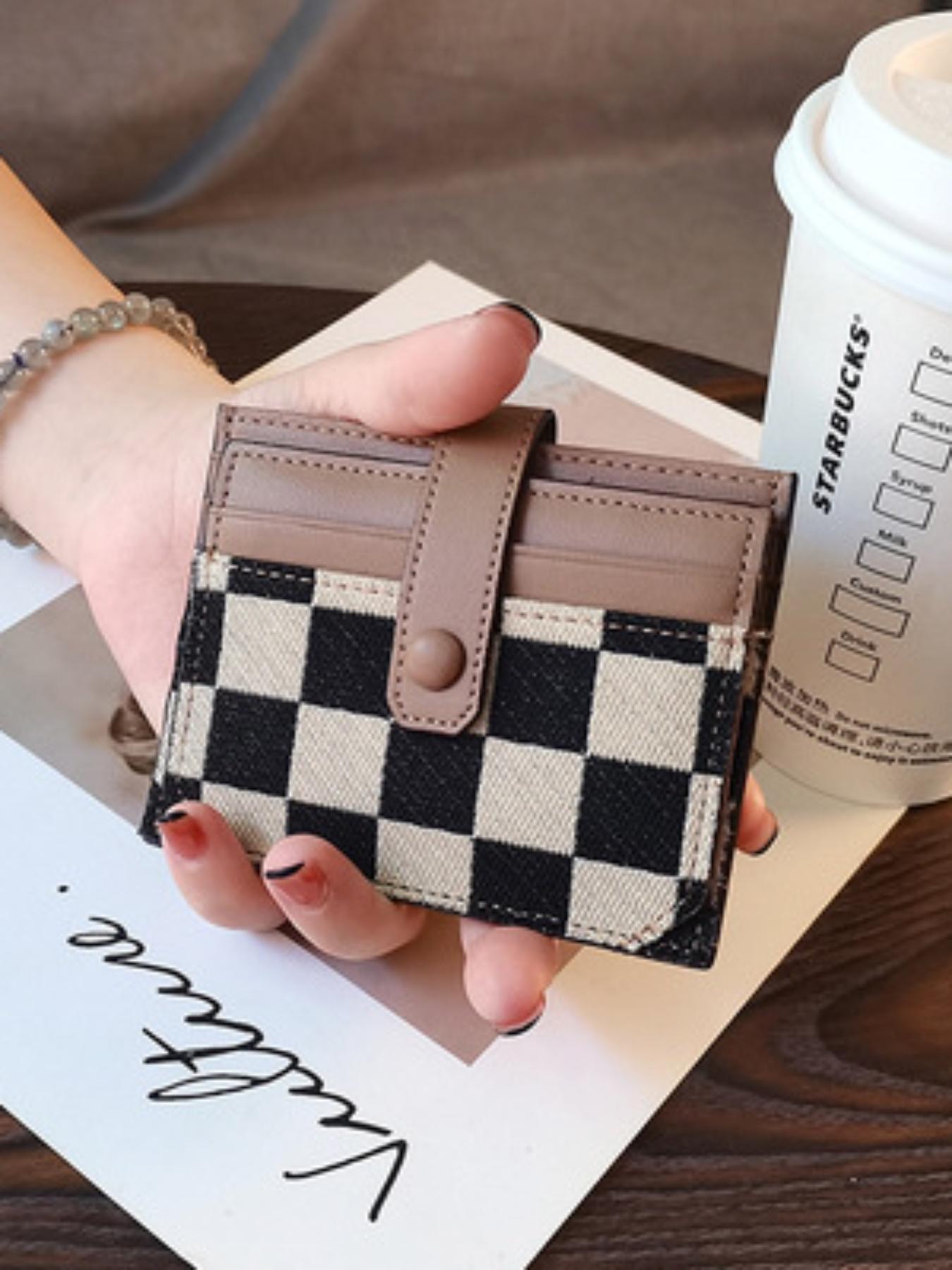 Women's Colorblock Plaid Pattern Short Wallet, Trifold Card Holder, Casual Pu Leather Zipper, Trendy All-match Wallet for Daily Use