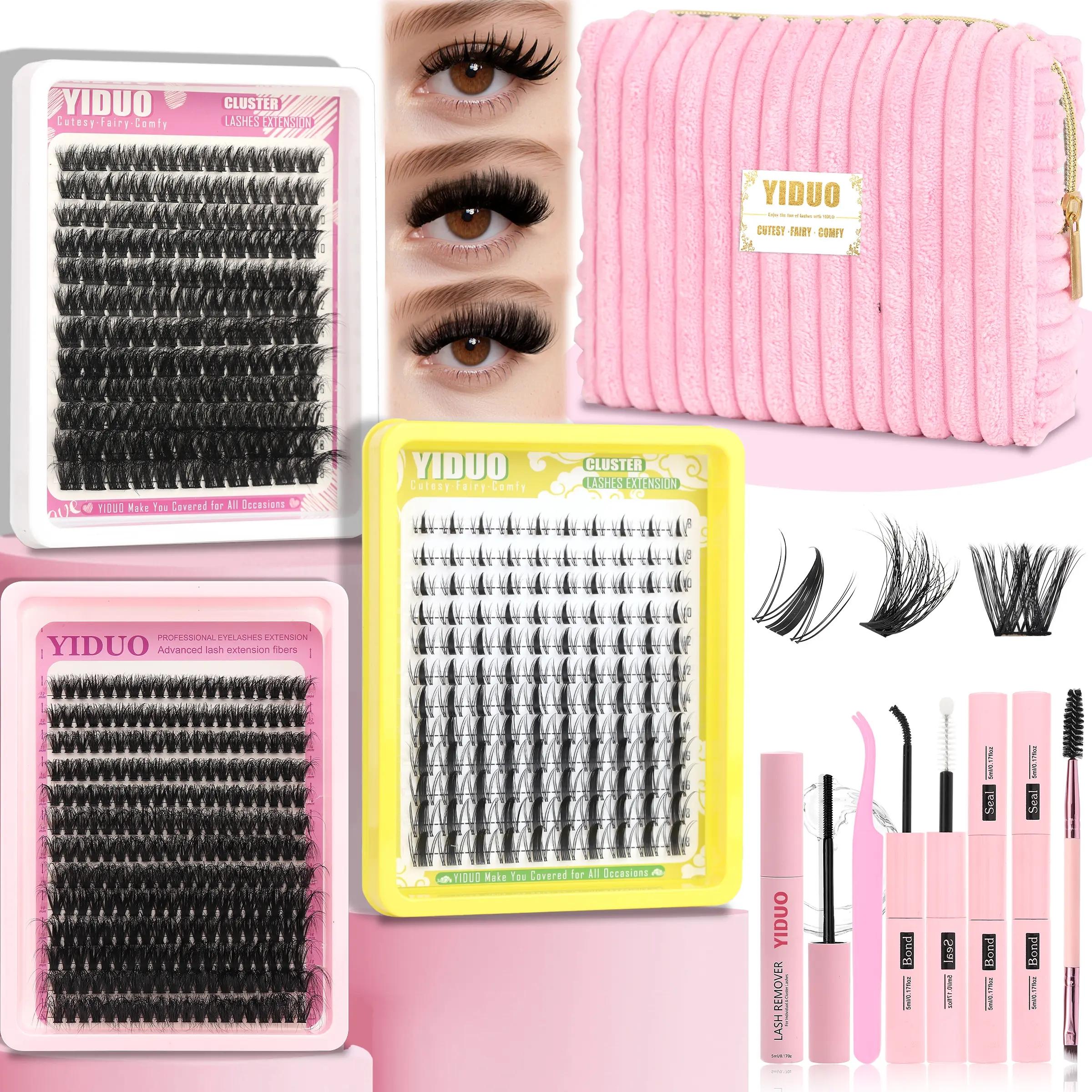 6 Styles Lash Clusters Kit Makeup Bag Kit 1868pcs Large Capacity Eyelash Extensions Volume/Mega/Full/Spikes/Bottom Lashes Clusters Kit Bulk Packs 5-20mm D Curl Wispy Individual Lash Clusters Kit with Bond&Seal DIY at Home Easily gifts DIY Eyelashes Kit