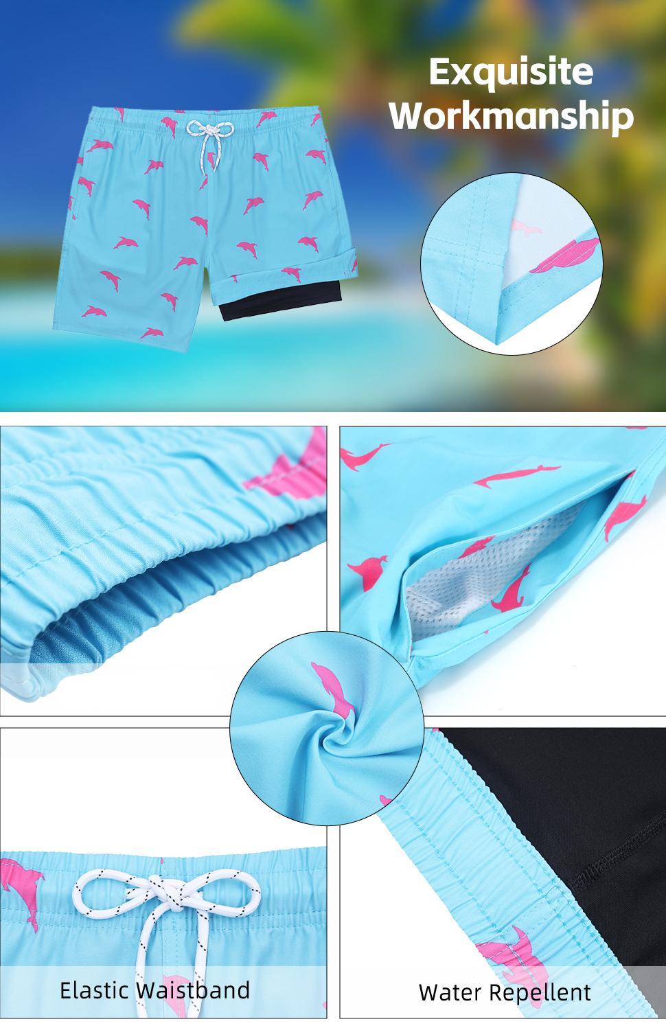 Mens Swim Trunks with Compression Liner Quick Dry Board Shorts Beach Sports Short Swimming Bathing Suits