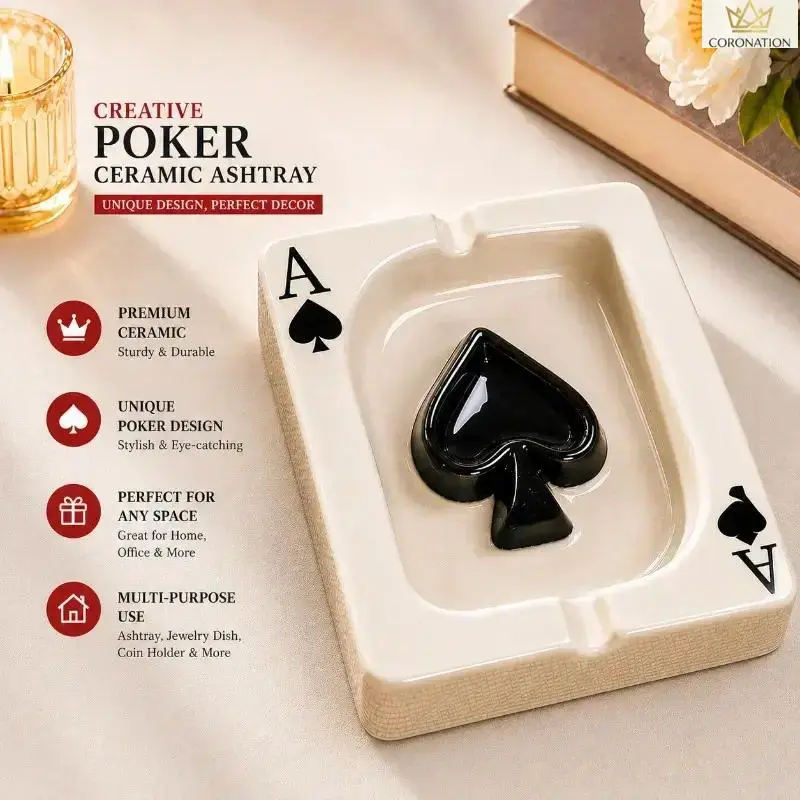 Spade-Shaped Waterproof Ceramic Ashtray - Artwork Retro Home Decor with Smooth Curve, Unique Trinket Tray for Jewelry, Camping Tabletop Accent, Gifts for Boyfriend, Housewarming Present, Water Proof