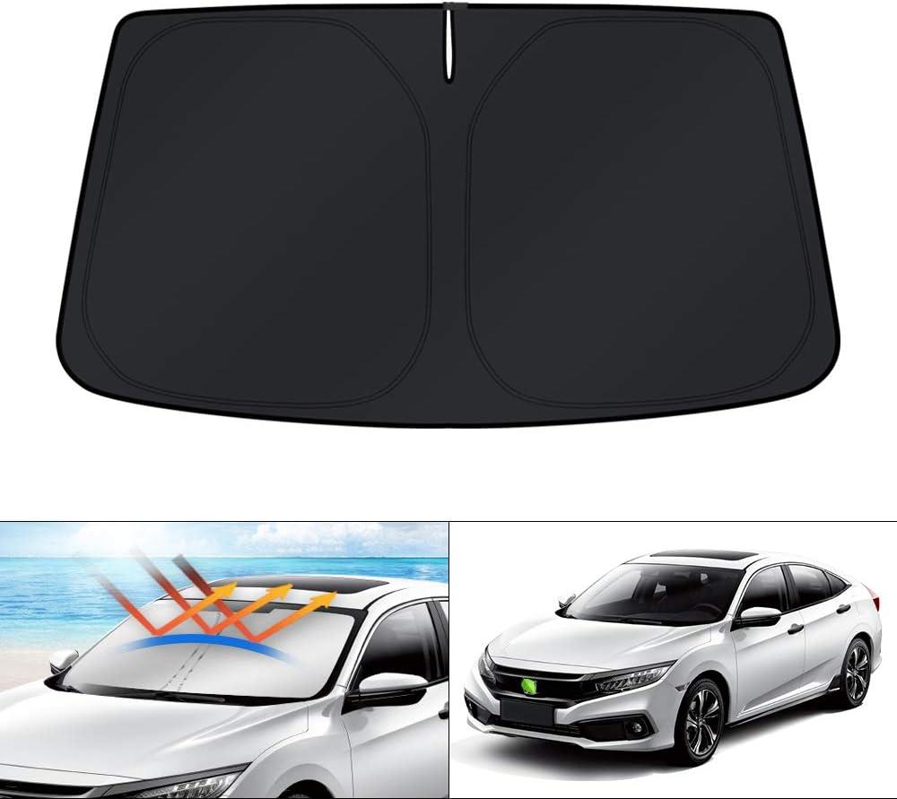 Canvcle Windshield Sun Shade for Honda Civic 2006-2024 Foldable Sun Visor Protector Blocks UV Rays Keeps Car Cooler Double Thickness Material