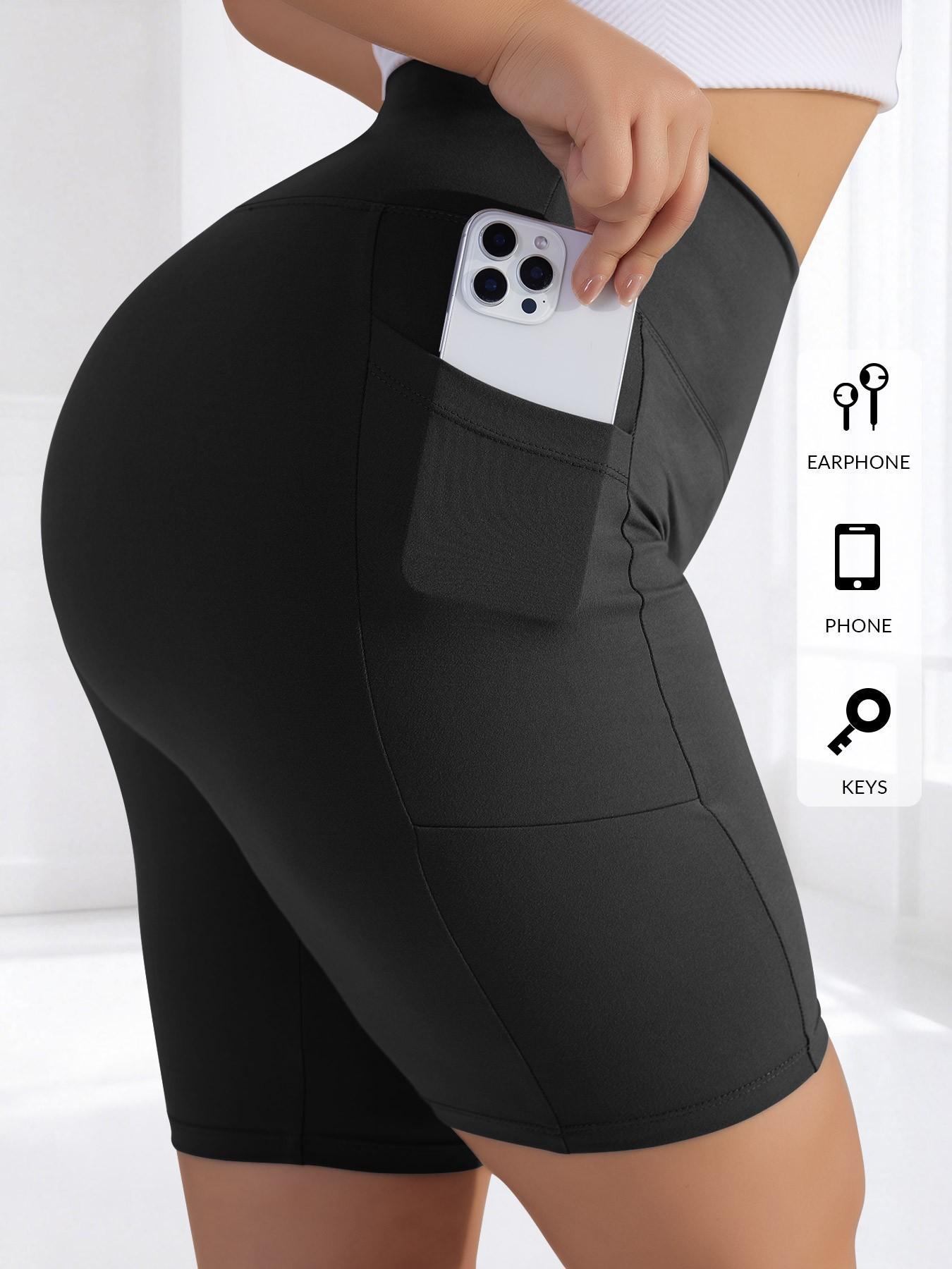 Women's Plus Size Casual Tight Fit Solid Color Shorts, Fitted Fashion Shorts, Side Pockets, Comfortable Daily Wear, Fashion Design, Perfect for Everyday Use