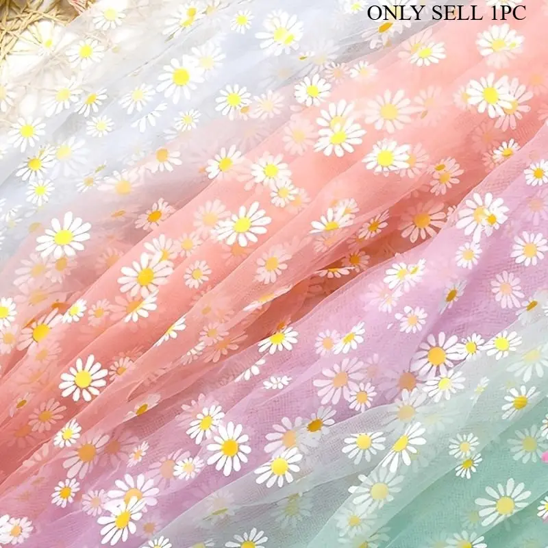 1pc of Small Daisy Boho Romantic Gauze Decorative Fabric with a Rustic Floral Print, Suitable for Veils, Hair Bow Making, Backdrop Photography Props, Wedding and Holiday Valentine's Day Decorations, as Well as Tablecloths and Clothing Accessories