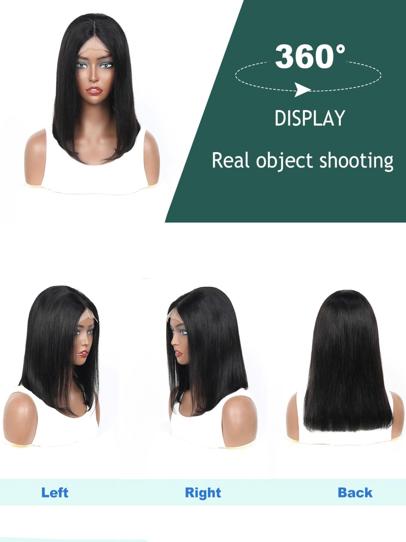 4x4 Straight Lace Closure Human Hair Wig, 10-16 Inch Short Bob, Transparent Lace Part, Natural, Pre-Pulled Hairline, Multiple Colors Available
