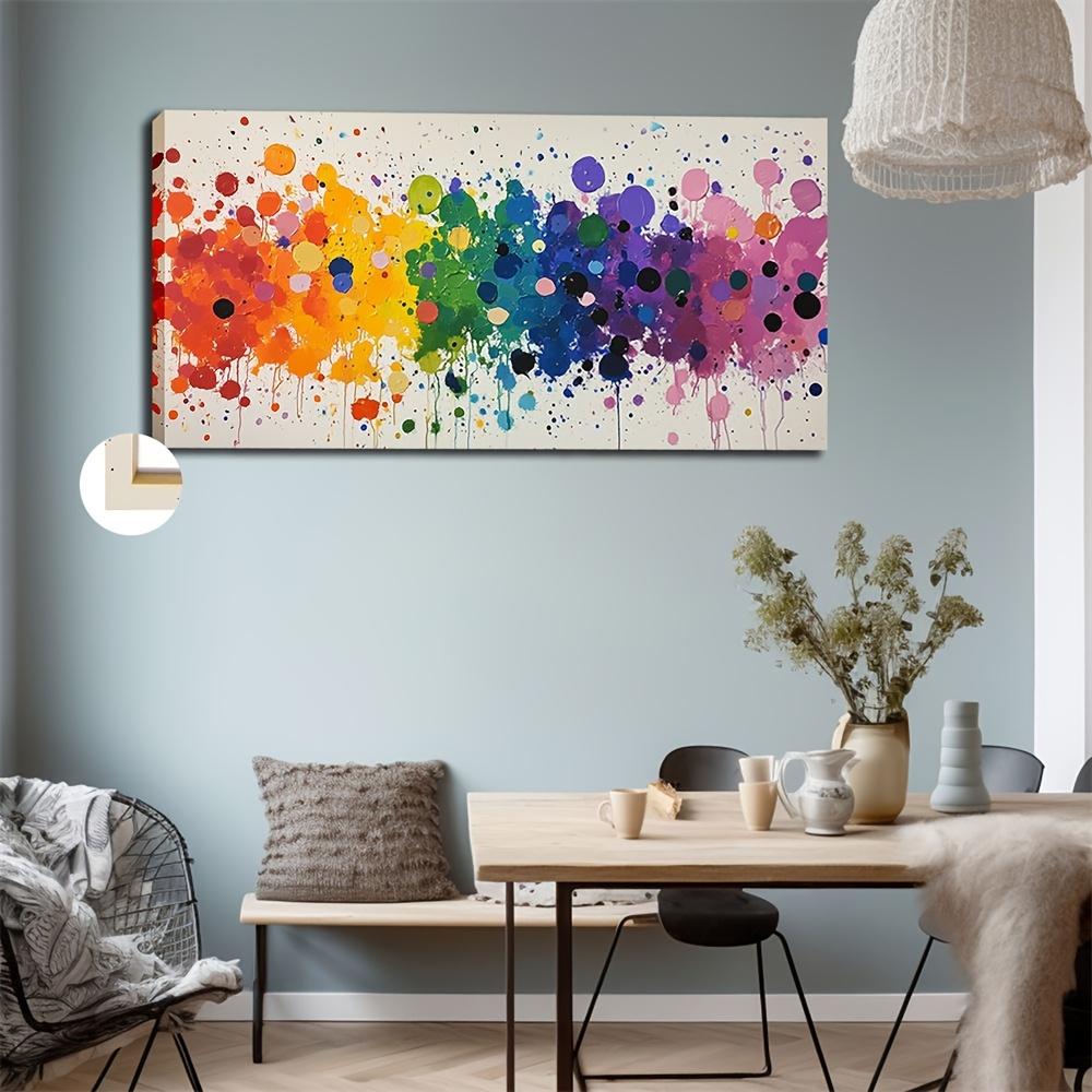 Artistic Retro-Classic Minimalist Abstract Rainbow Watercolor & Oil Painting Print - Large-Format (20x40 / 24x48 Inches) Framed Wall Art Decor, Suitable for Living Rooms, Bedrooms, Home Offices, and Classrooms - Featuring an Interior Solid Wood Frame