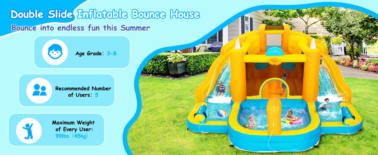 Anbuy Inflatable Pool Water Slide Park – Heavy-Duty for Outdoor Fun - Climbing Wall, Two Slides & Splash Pool – Easy to Set Up & Inflate with Included Air Pump & Carrying Bag Backyard Party Gifts Colorful Bunny Custom Silicone Protector