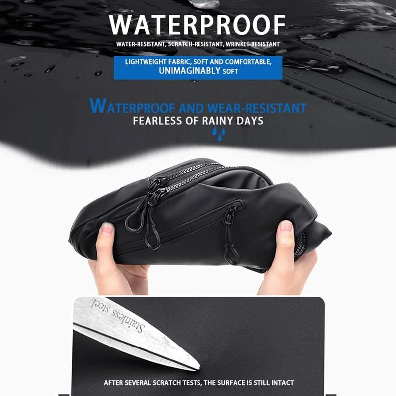 Waterproof Sling Bags Mens Shoulder Crossbody Backpack with USB Charging Port& Headphone jack,Outdoor Lightweight Bag, Durable PU Sling Bag,Zipper Bum Bag