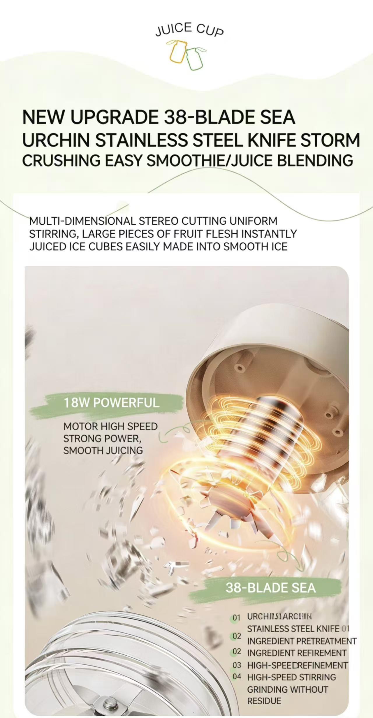 Large Capacity Wireless Portable Blender, Multi-Functional Fresh Juice Maker, Ice Crushing Capability, Convenient and Versatile