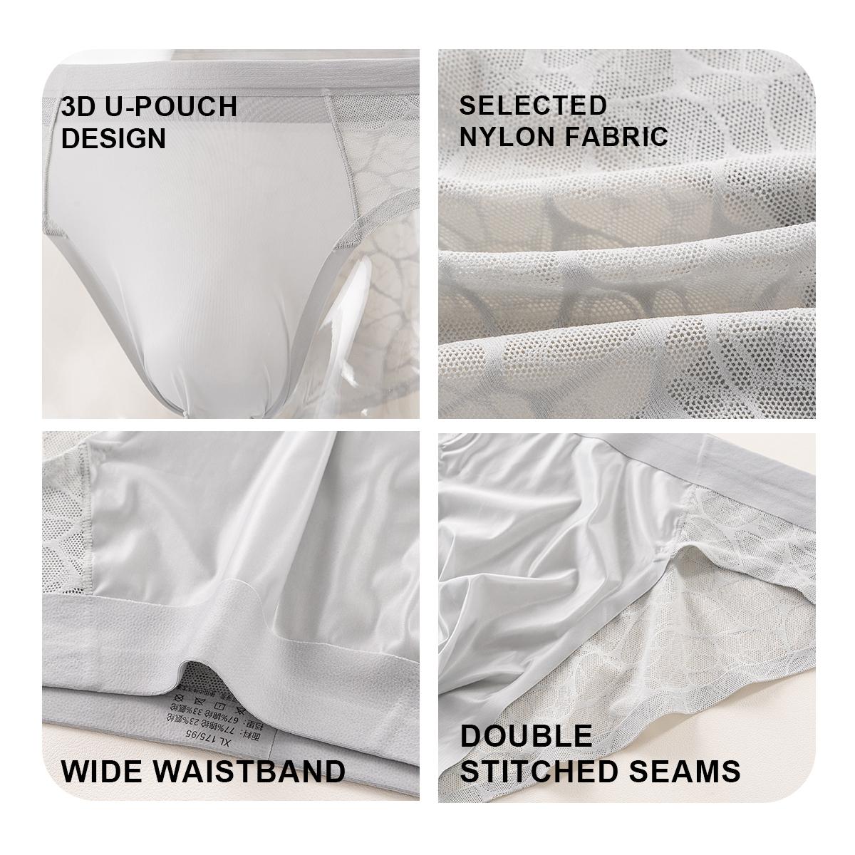 Men's Ultra-Thin Lace Mesh Briefs 3-Pack - Breathable Scented Summer Underwear with Floral Oil Anti-Odor Cooling Comfort