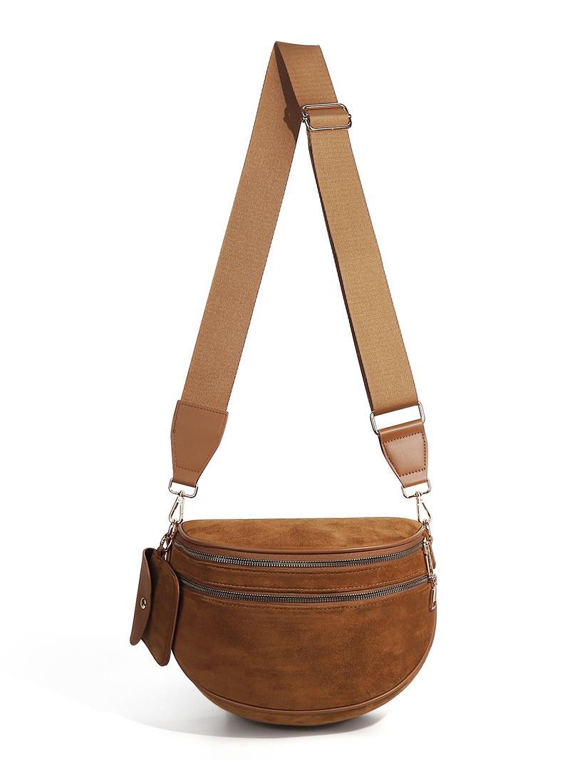 Trendy Suedette Crossbody Bag, Spacious Bum Bags for Women, Large Imitation Suede Shoulder Fanny Packs, Casual Sling Purse with Adjustable Strap and Coin Wallet, Ladies' Saddle Handbags for Daily Outdoor, Casual Commuter Bag
