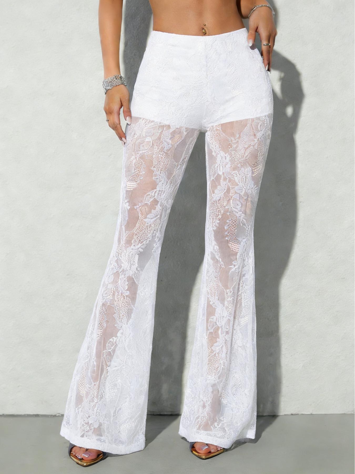 Women's Tight-Fitting Lace Floral Sexy Bell Bottom Pants, Stylish and Comfortable High Waist Design, Perfect for Casual and Party Wear