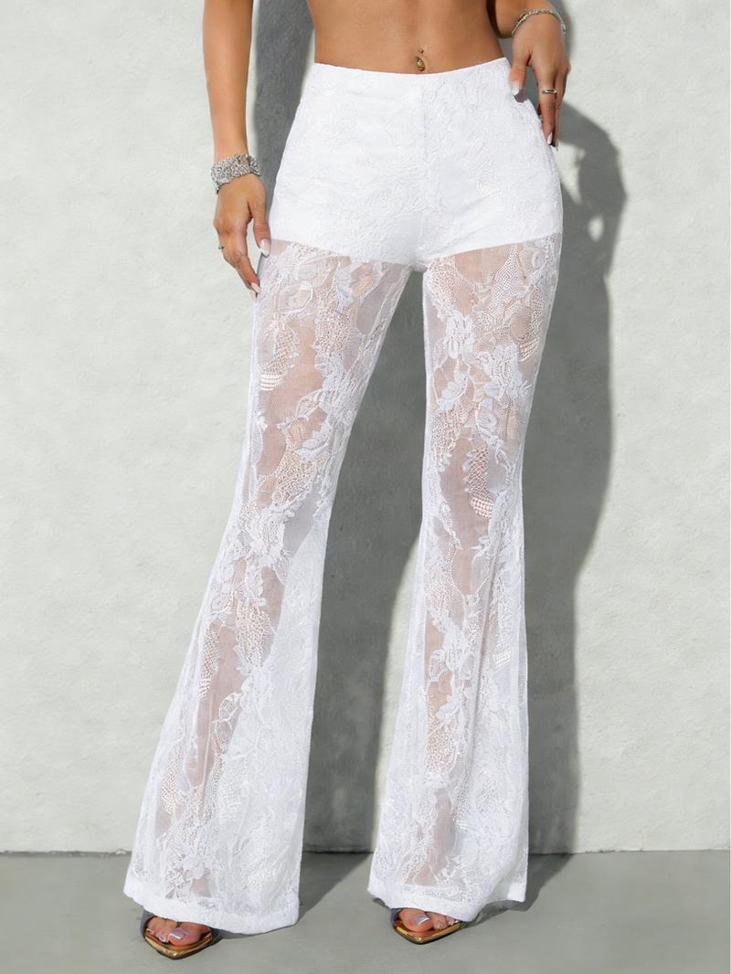Women's Tight-Fitting Lace Sexy Bell Bottom Pants, Stylish and Comfortable High Waist Design, Perfect for Casual and Party Wear