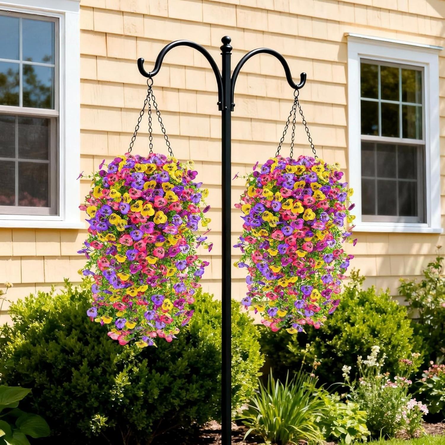 Artificial Fake Hanging Flowers for Outdoors Planters,6PCS Artificial Flower Set UV Resistant Faux Pansy Spring Flowers for Outside Porch Patio Garden Window Box Flower Arrangements (Mixed Colors) #GLOBAL PICKS