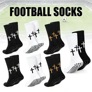 Cross Pattern Anti Slip Soccer Socks 2 Pairs, Shock Absorb Stretch Comfort Sport Socks for Football Basketball Training