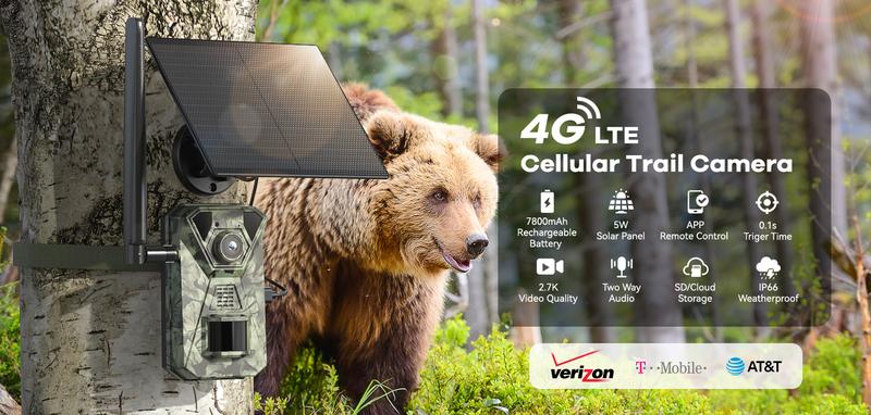 Solar 4G LTE Trail Camera | 2K Live View Cellular Hunting Cam, Motion ...