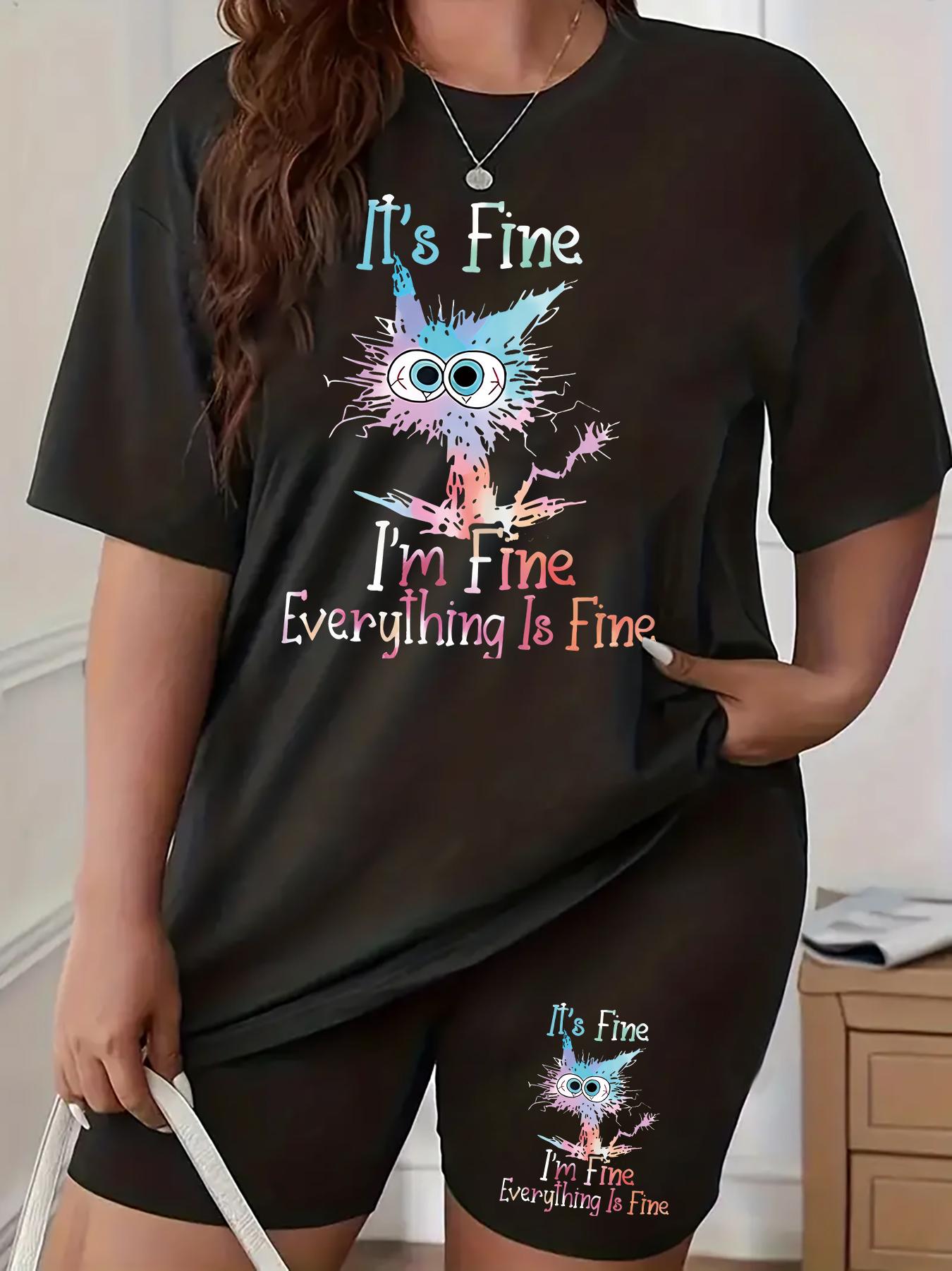 Women's Casual Loose Fit 2 Piece Outfits Letter Print Short Sleeve T-Shirts Bodycon Shorts Clubwear