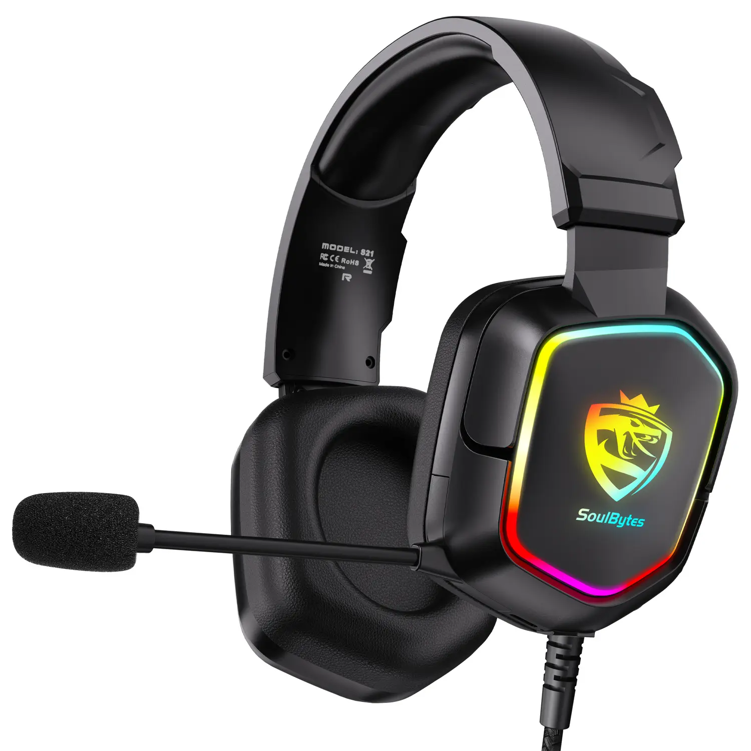 S21 Wired Gaming Headset, Over-Ear 50mm Driver, RGB Lights, Omnidirectional Noise-Canceling Mic, Compatible with Ps4 Ps5 Xbox PC Laptop Phone