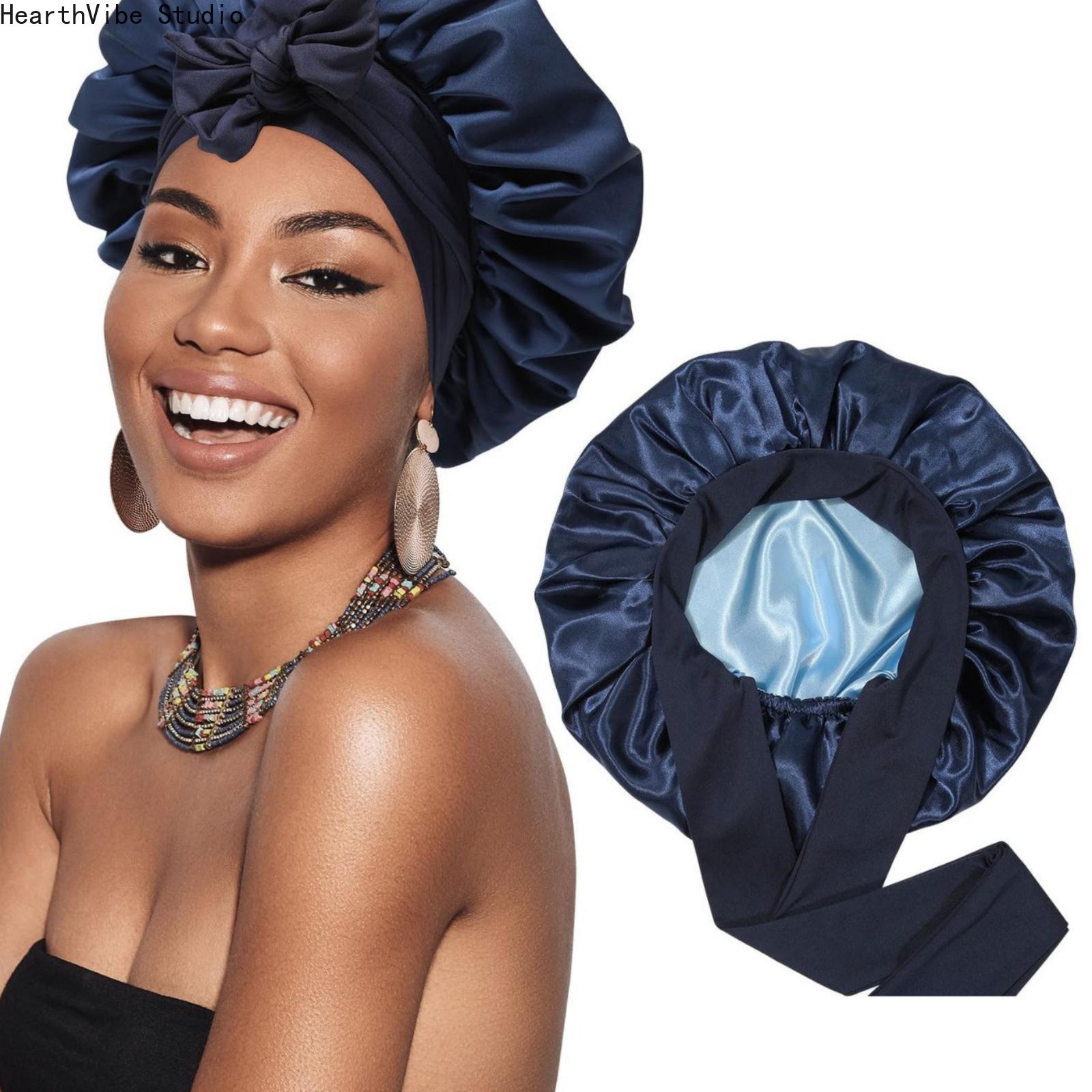 Reversible Double-Layer Satin Bonnet with Adjustable Ribbon Ties - Hydrating Silk Sleep Cap and Hair Wrap for Women with Curly Hair, Braids, Haircare, Gift, Luxury, Frizz Control, Moisturizes, Heatless, Salon, Frizz Free, Long Box Braids, Hair Rollers