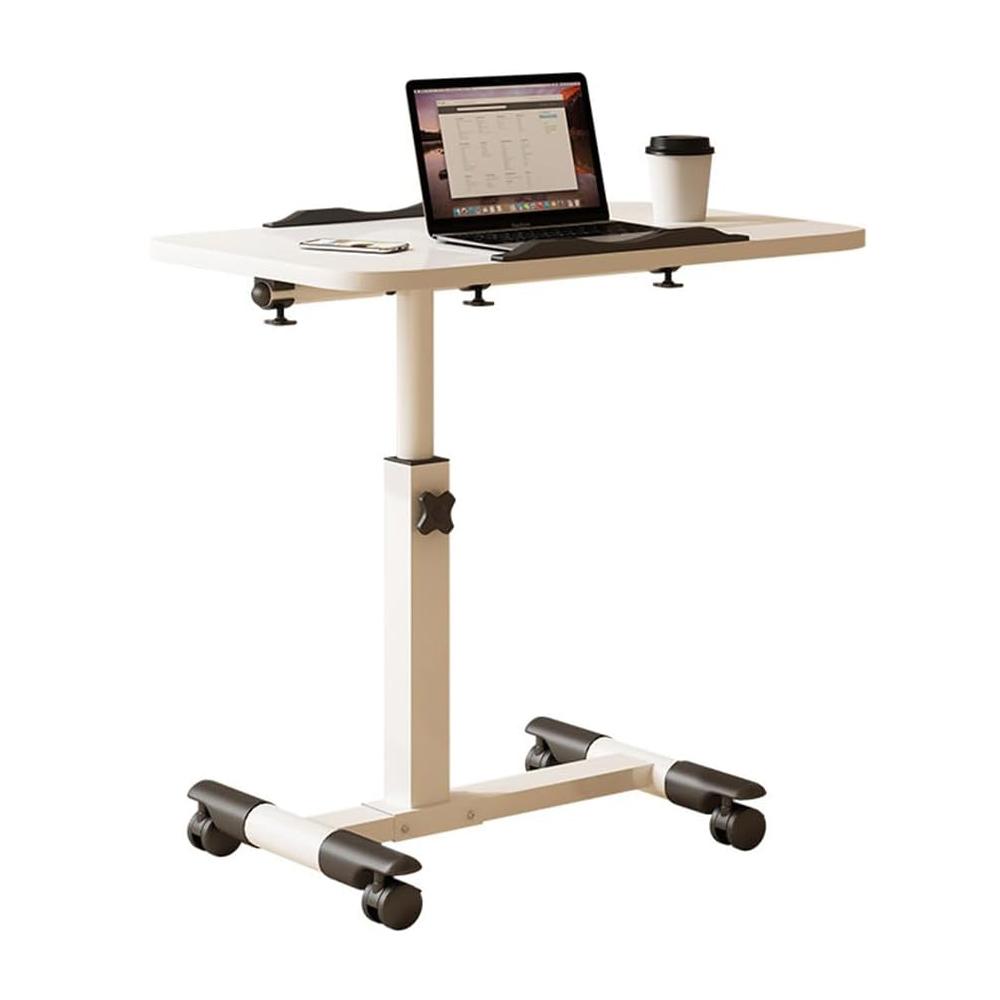 Foldable Standing Desk with Wheels, 27.2-35.4" Height Adjustable Mobile Overbed Tables, Metal Frame Portable Laptop Desk Bedroom Aids Hospital Bed Table for Home Hospital