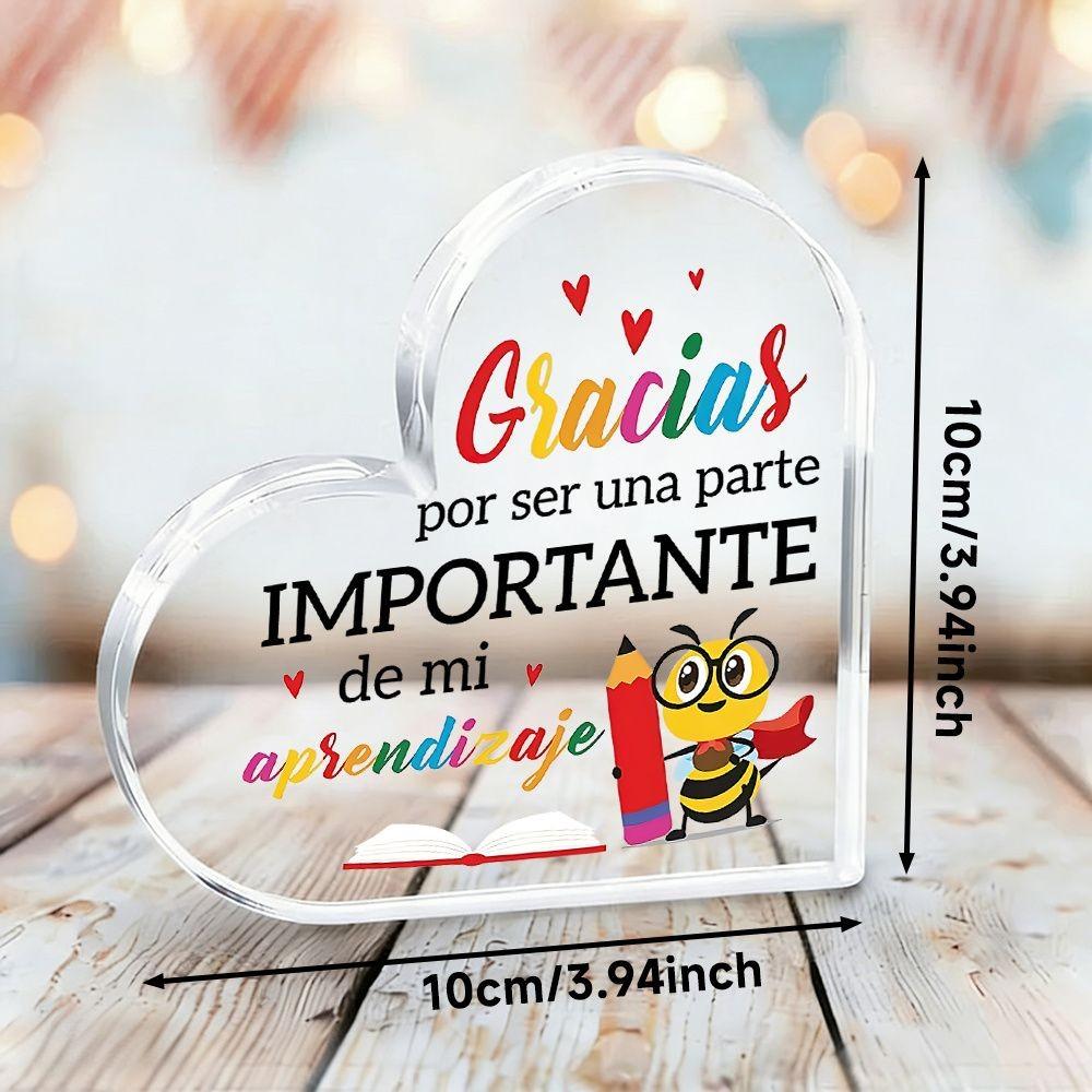 Spanish Teacher Thank You Heart Acrylic Desk Decor, Kawaii Style Colorful Plaque, Bee Design, Classroom Decor, Gift for Educators