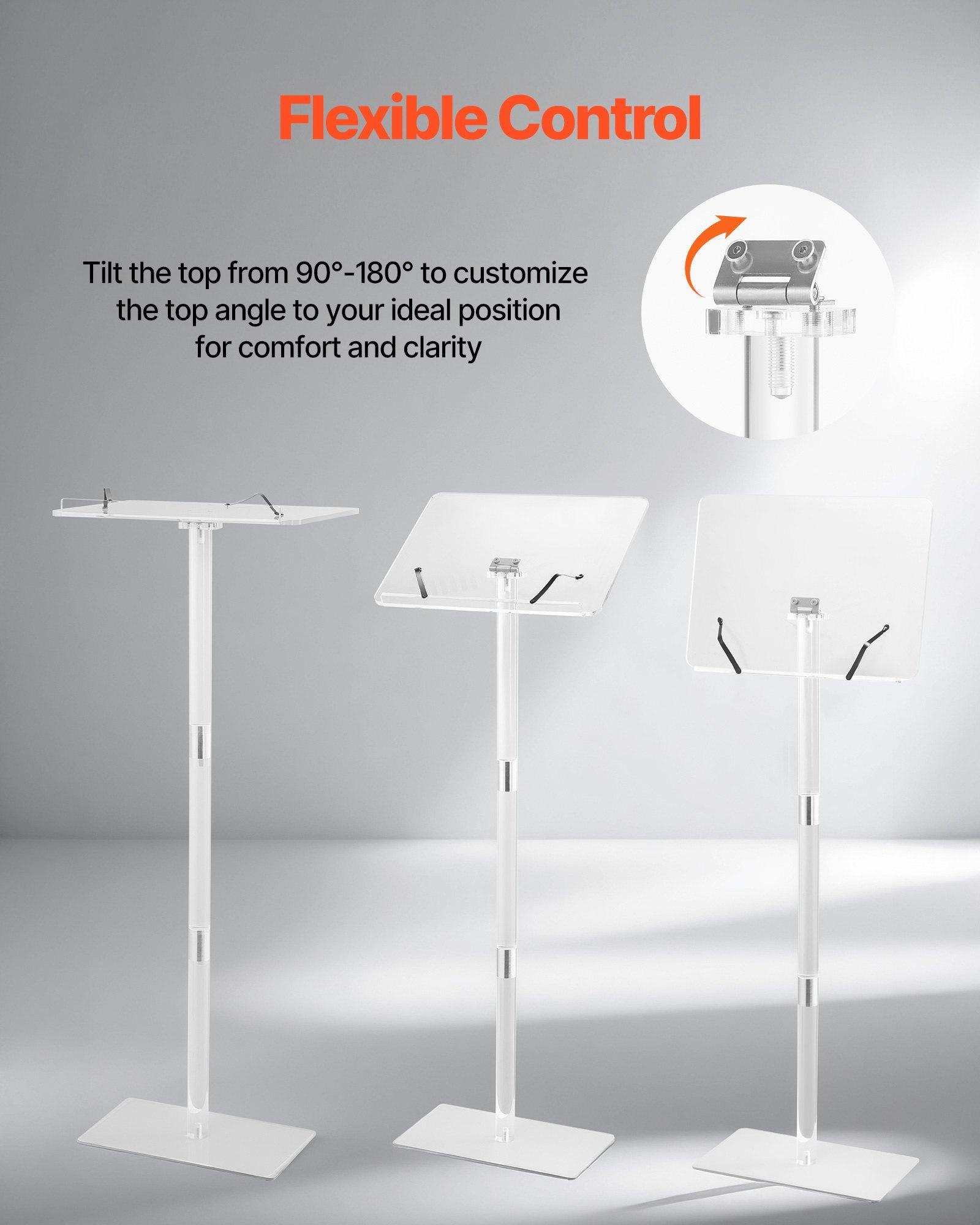 VEVOR Podium Stand, 43-Inch Acrylic Lectern, Portable Laptop Desk with Wide Reading Surface, Book Clips, Adjustable Angle, Floor-Standing, for Classroom, Wedding, Conference, Lecture and Concert VEVOR Podium Stand, 43-Inch Acrylic Lectern, Portable Laptop Desk with Wide Reading Surface, Book Clips, Adjustable Angle, Floor-Standing, for Classroom, Wedding, Conference, Lecture and Concert