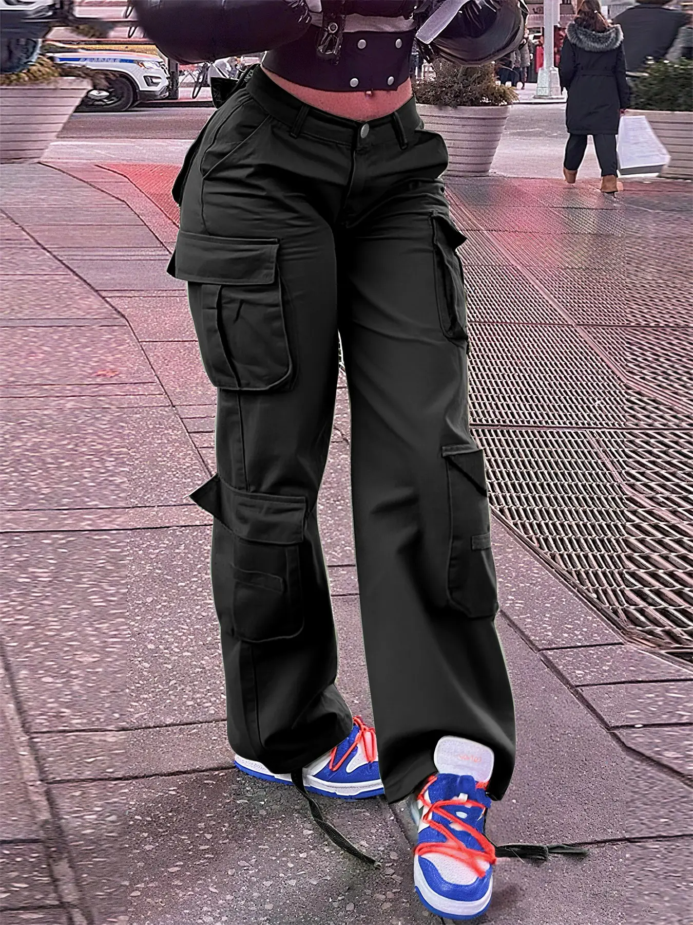 Fashion High-Waisted Cargo Pants with Pockets, Y2K Tactical Style Pants, Streetwear, Casual Retro Women's Bottoms for Fall & Winter