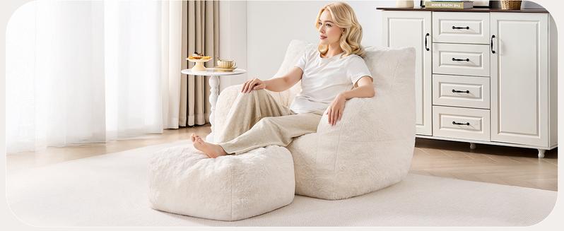 【Valentine's Day gift】ONBRILL Giant Bean Bag Chairs for Adults with Ottoman, Faux Fur Boneless Chaise Couch Filler with Memory Foam,Large BeanBag Lounge Lazy Floor Sofa Accent Chair for Living Room,Bedroom & Game Rooms